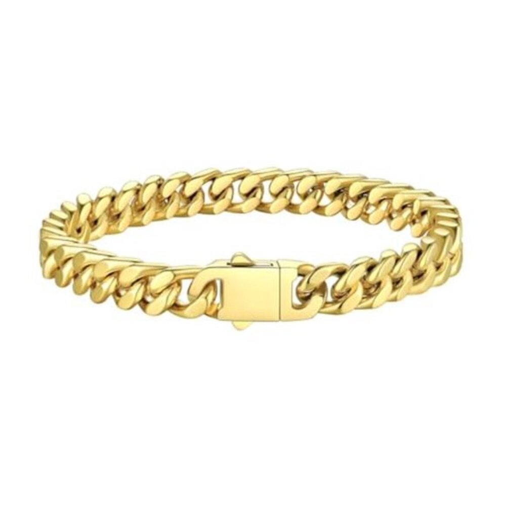 Mens Cuban Link Chain Bracelet Thick 18K Gold Black Silver Stainless Steel